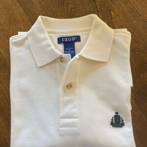 IZOD Golf Polo Shirt Short Sleeve White Medium VGC 100% Cotton Logo